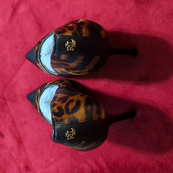 Lauren Ralph Lauren Lindella Brown Mu Leather Pump 9.5B Leopard Hair calf. - Picture 2 of 16